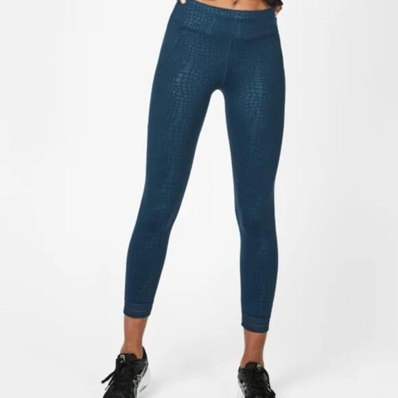 Sweaty Betty Pants - Sweaty Betty Womens Croc Print Embossed 7/8 Athletic Leggings XL Teal Blue NWT